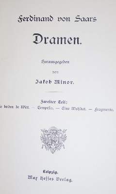 Bild Nr.1: 137-1089 Saar,F.v.: (Literatur und illustrierte Bücher bis 19.Jahrhundert)