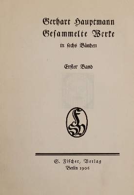 Bild Nr.1: 137-1218 Hauptmann,G.: (Literatur und illustrierte Bücher 20.Jahrhundert - Alte Literatur in modernen Ausgaben)