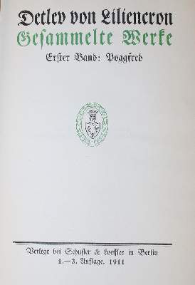 Bild Nr.1: 137-1278 Liliencron,D.v.: (Literatur und illustrierte Bücher 20.Jahrhundert - Alte Literatur in modernen Ausgaben)