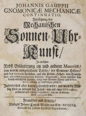 Bild Nr.1: 137-1645 Gaupp,J.: (Verschiedene Gebiete - Varia, Zeitmessung, Sonnenuhr)