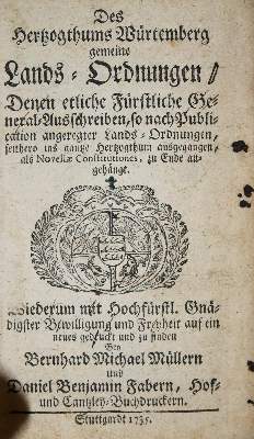Bild Nr.1: 137-1761 Lands-Ordnungen,: (Deutschland, Baden-Württemberg)