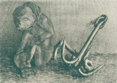 Bild Nr.1: 137-3436 Gnom mit Anker.: (Künstlergraphik)