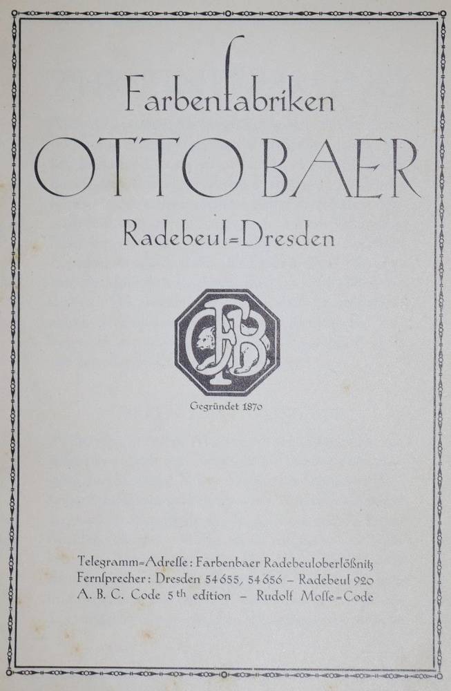 Große Abbildung Nr.1: 138-1130 Farbenfabriken Otto Baer.: (Bibliographie und Buchwesen)