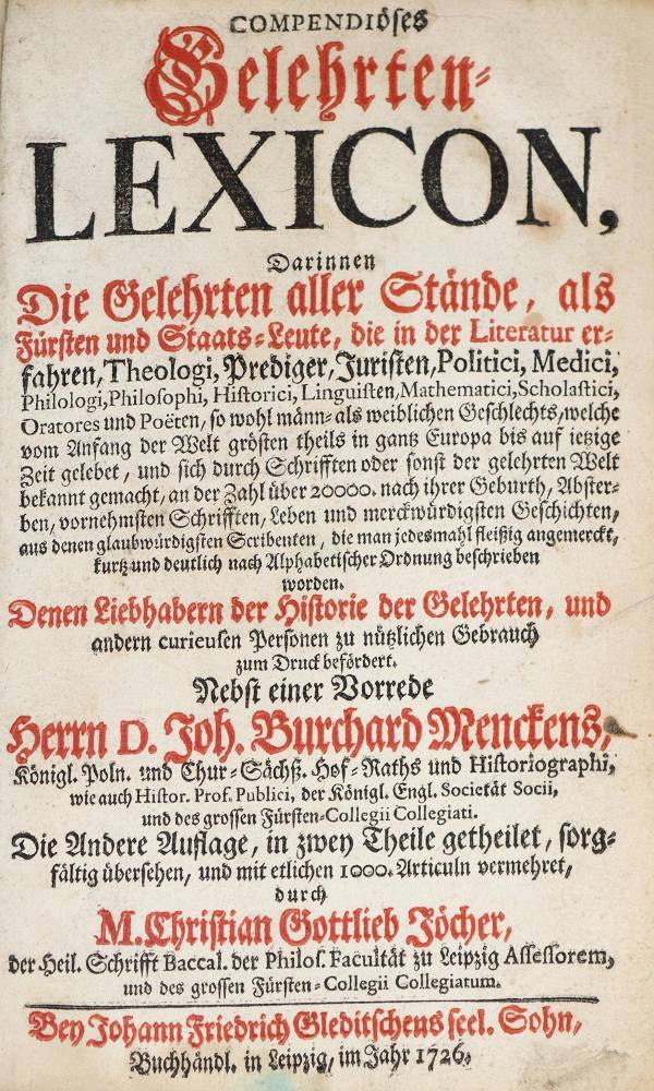 Große Abbildung Nr.1: 138-1146 Jöcher,C.G.: (Lexika - Wörterbücher - Sprachwissenschaften)