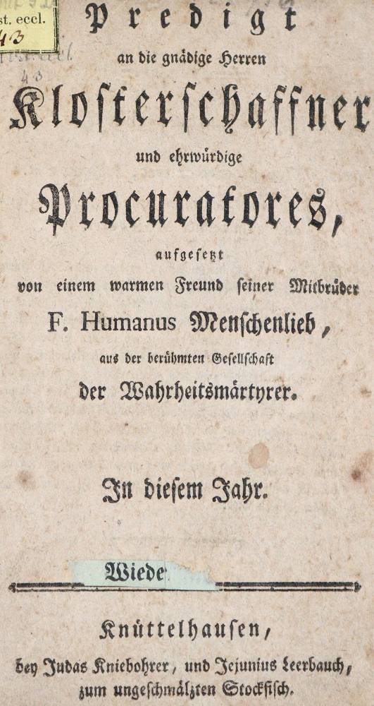 Große Abbildung Nr.1: 138-1204 Humanus Menschenlieb (Pseud.).: (Kultur- und Sittengeschichte)