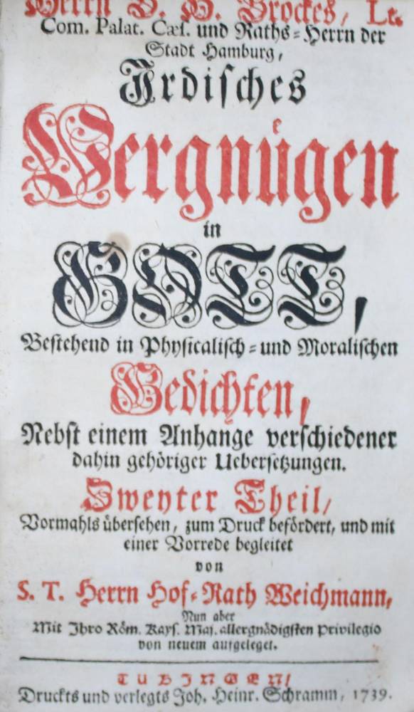 Große Abbildung Nr.1: 138-1286 Brockes,B.H.: (Literatur und illustrierte Bücher bis 19.Jahrhundert)