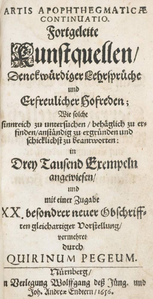 Große Abbildung Nr.1: 138-1354 Harsdörffer,G.P.: (Literatur und illustrierte Bücher bis 19.Jahrhundert)