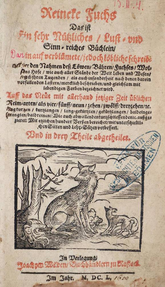 Große Abbildung Nr.1: 138-1416 Reineke Fuchs,: (Literatur und illustrierte Bücher bis 19.Jahrhundert)