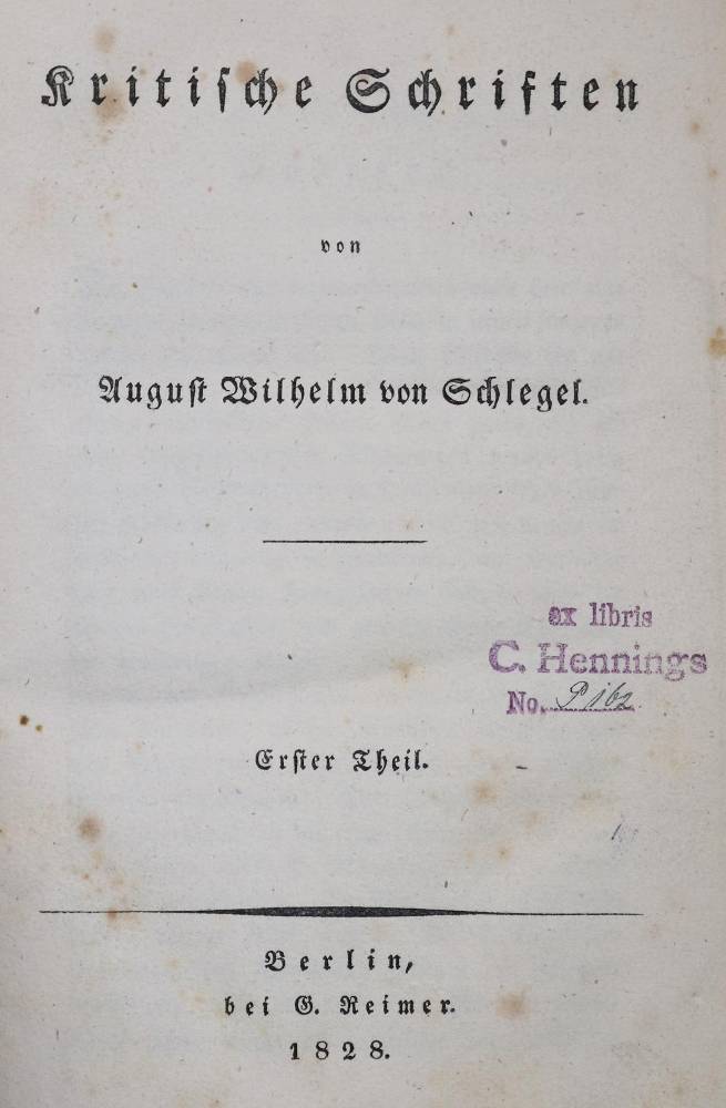 Große Abbildung Nr.1: 138-1426 Schlegel,A.W.v.: (Literatur und illustrierte Bücher bis 19.Jahrhundert)