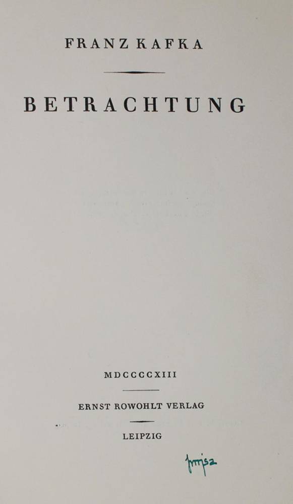 Große Abbildung Nr.1: 138-1522 Kafka,F.: (Literatur und illustrierte Bücher 20.Jahrhundert - Alte Literatur in modernen Ausgaben)