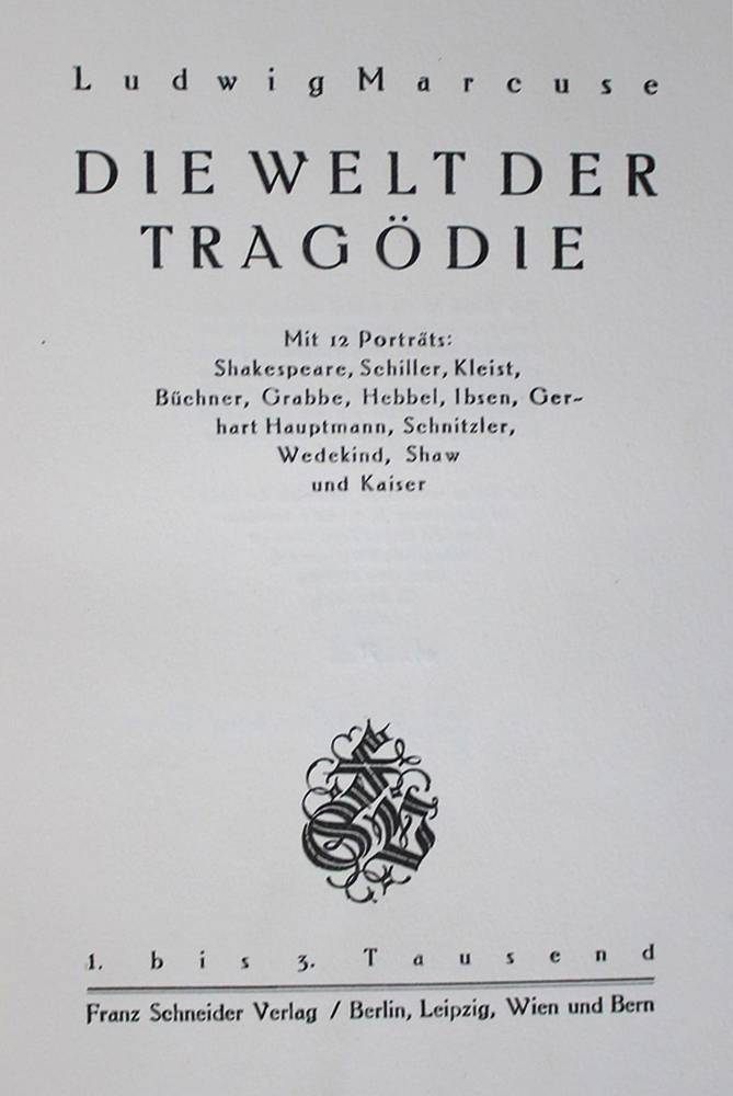 Große Abbildung Nr.1: 138-1556 Marcuse, L.,: (Literatur und illustrierte Bücher 20.Jahrhundert - Alte Literatur in modernen Ausgaben)