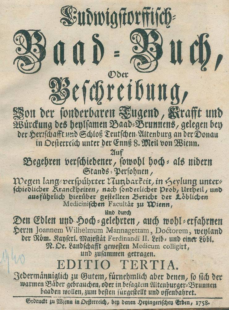 Große Abbildung Nr.1: 138-1678 Mannagetta,J.W.: (Medizin, Balneologie, Bad Ludwigsdorf)