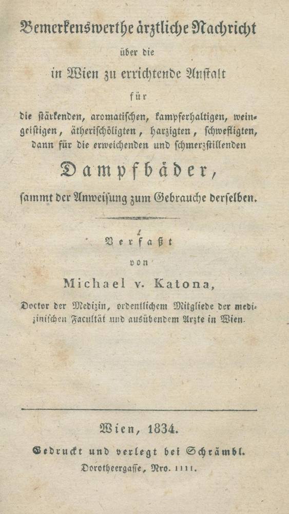 Große Abbildung Nr.1: 138-1681 Katona,M.v.: (Medizin, Balneologie, Wien)