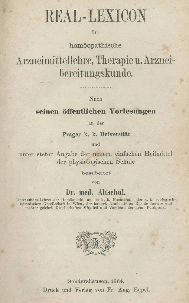 Große Abbildung Nr.1: 138-1706 Altschul,(E.).: (Medizin, Homöopathie)