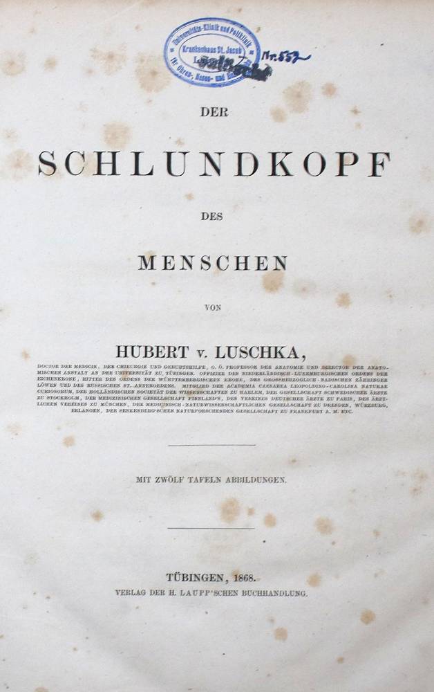 Große Abbildung Nr.1: 138-1714 Luschka,H.v.: (Medizin)