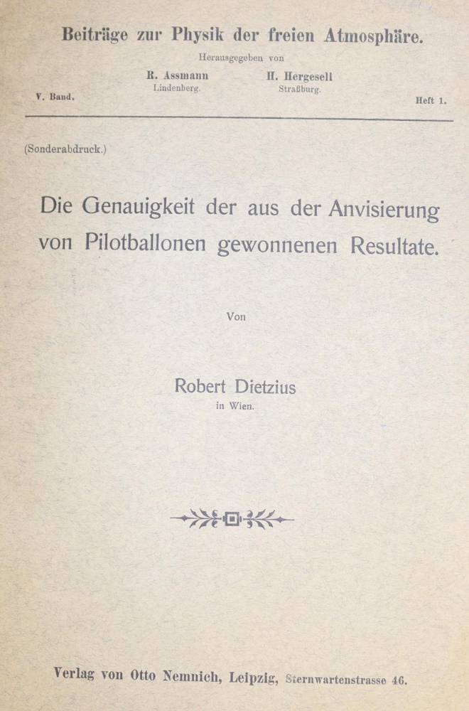 Große Abbildung Nr.1: 138-1822 Dietzius,R.: (Verschiedene Gebiete - Varia, Aeronautik)