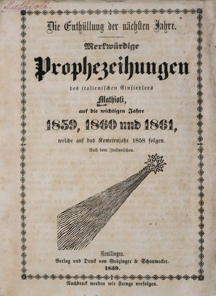 Große Abbildung Nr.1: 138-1842 Mathioli (Ps.?).: (Verschiedene Gebiete - Varia, Astronomie, Kometen)