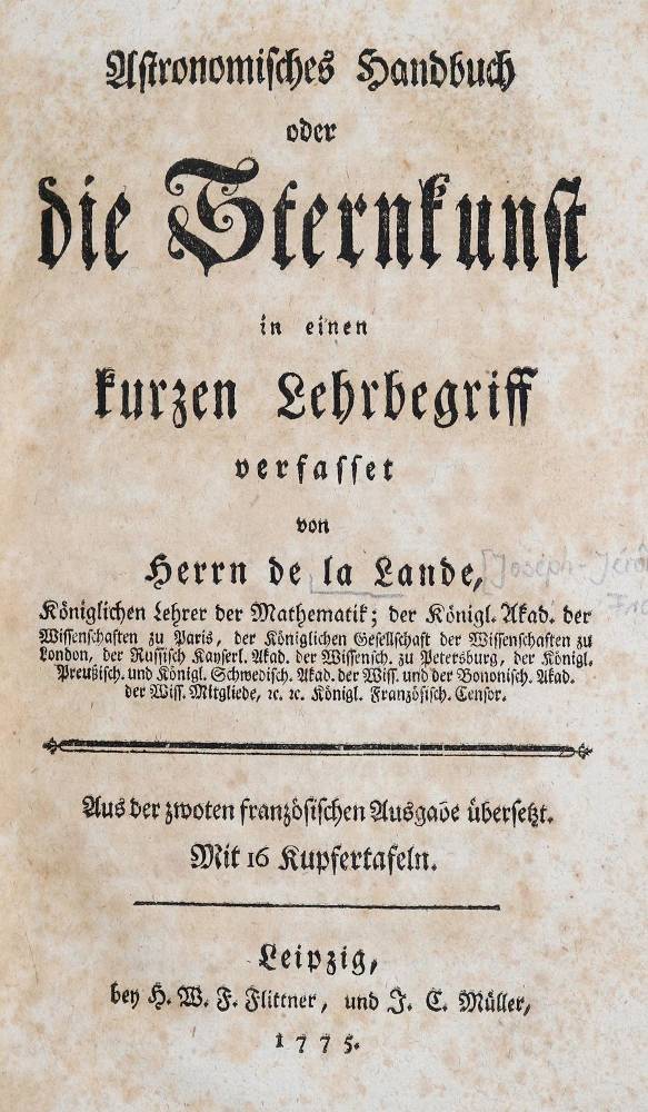 Große Abbildung Nr.1: 138-1845 Lalande,J.J.L.de.: (Verschiedene Gebiete - Varia, Astronomie)
