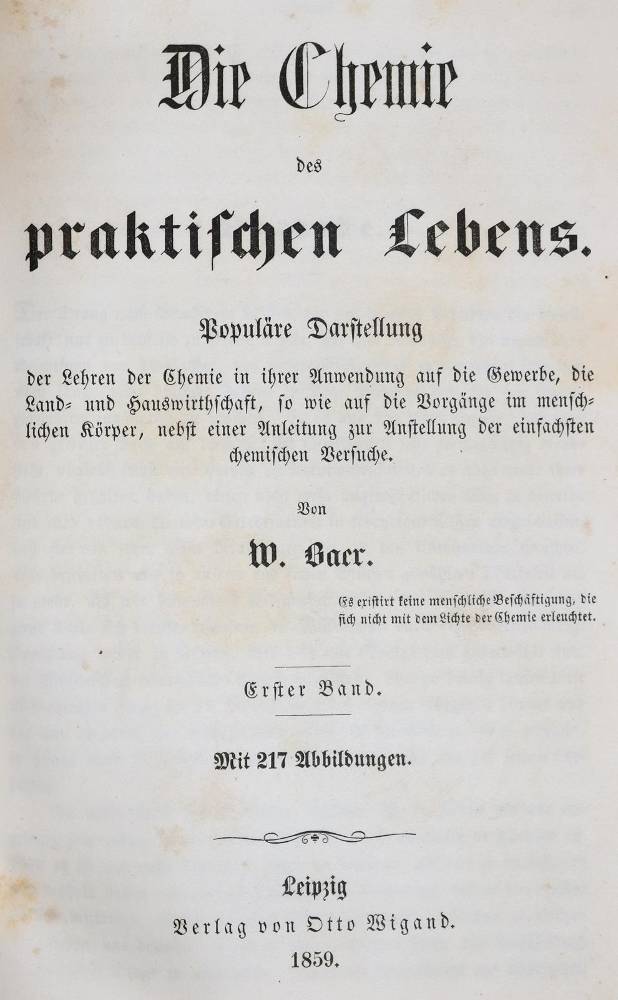 Große Abbildung Nr.1: 138-1897 Baer,W.: (Verschiedene Gebiete - Varia, Chemie)