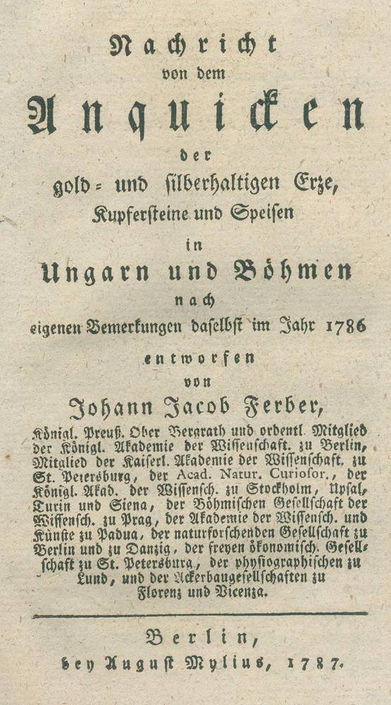 Große Abbildung Nr.1: 138-1934 Ferber,J.J.: (Verschiedene Gebiete - Varia, Geologie - Mineralogie u. Paläontologie)