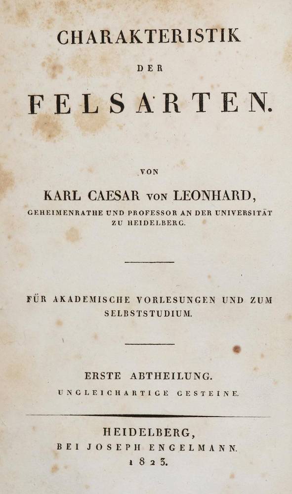 Große Abbildung Nr.1: 138-1938 Leonhard,K.C.v.: (Verschiedene Gebiete - Varia, Geologie - Mineralogie u. Paläontologie)