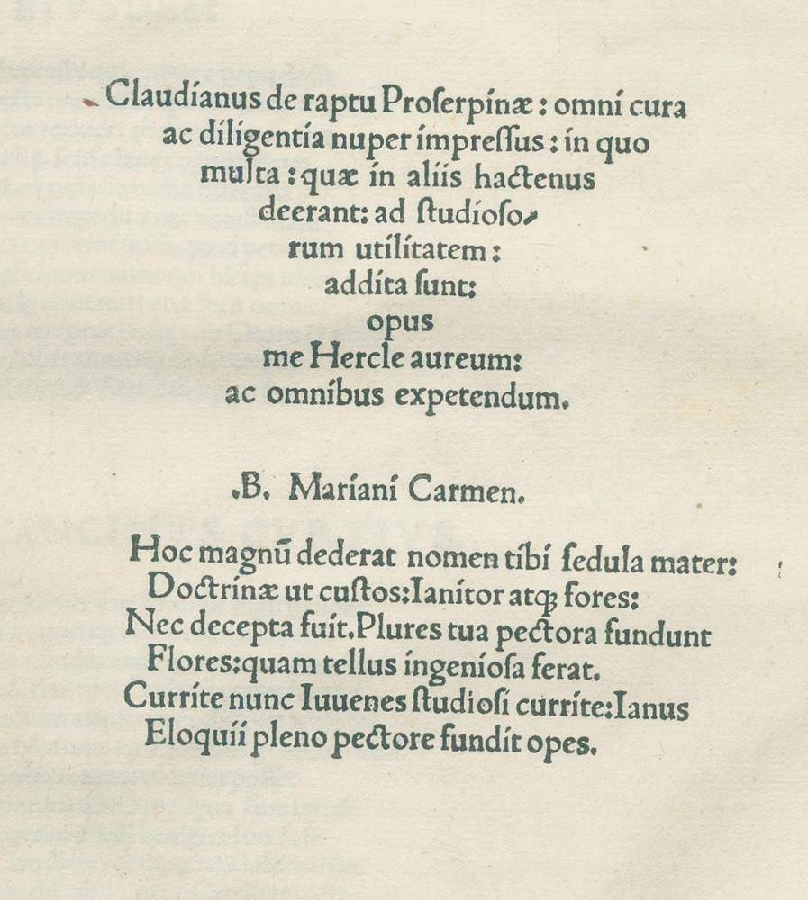 Große Abbildung Nr.1: 138-197 Claudianus,C.: (Inkunabeln)