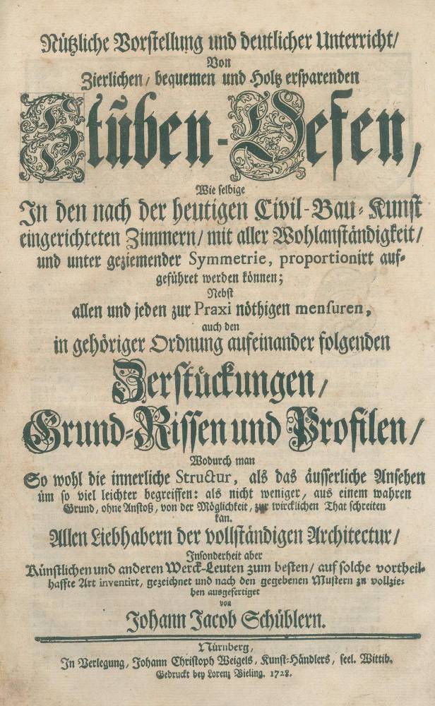 Große Abbildung Nr.1: 138-1970 Schübler,J.J.: (Verschiedene Gebiete - Varia, Heizung, Öfen)
