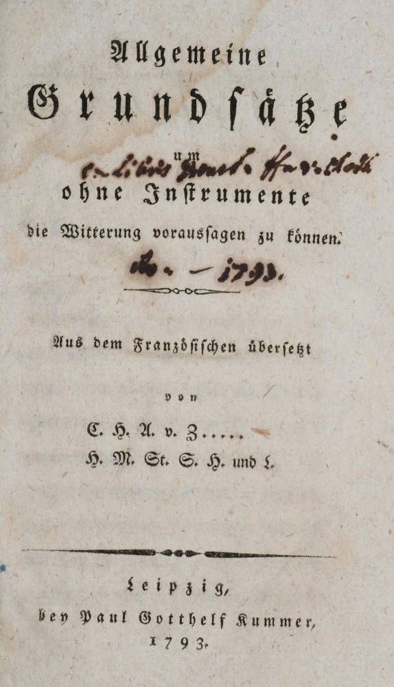 Große Abbildung Nr.1: 138-2030 (Zehmen,C.H.A.v.).: (Verschiedene Gebiete - Varia, Meteorologie)