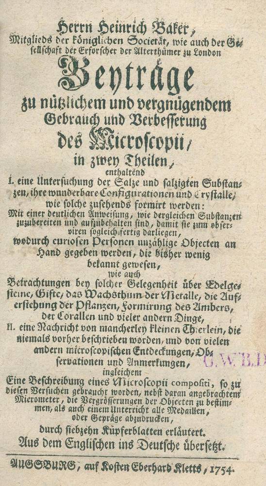 Große Abbildung Nr.1: 138-2031 Baker,H.: (Verschiedene Gebiete - Varia, Mikroskopie)