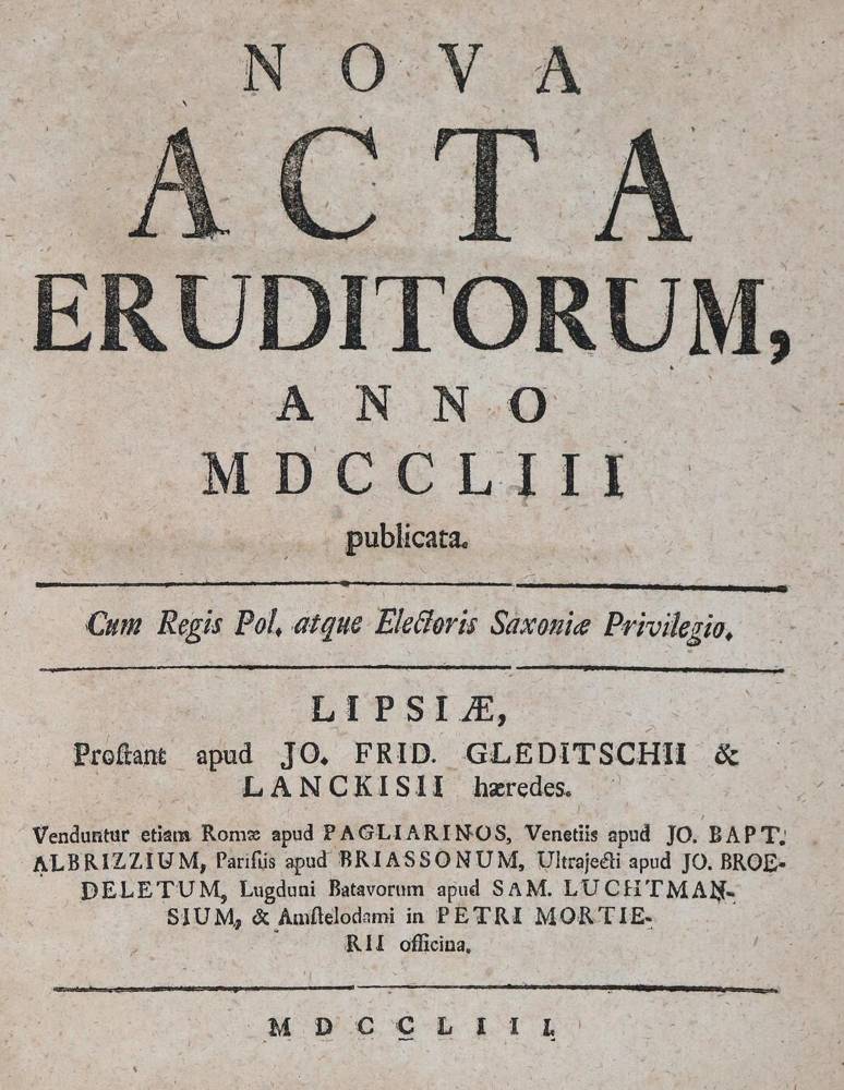 Große Abbildung Nr.1: 138-2034 Nova acta eruditorum.: (Verschiedene Gebiete - Varia)