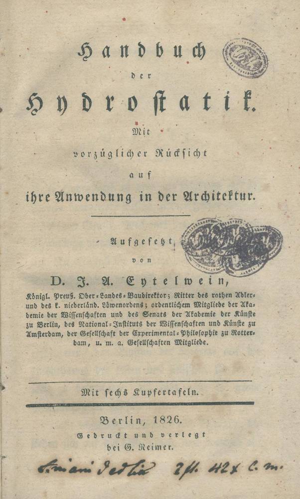Große Abbildung Nr.1: 138-2081 Eytelwein,J.A.: (Verschiedene Gebiete - Varia, Wasserbau)