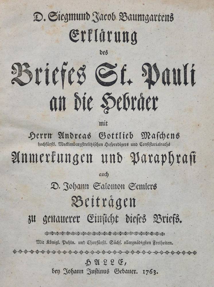 Große Abbildung Nr.1: 138-22 Baumgarten,S.J.: (Alte Drucke, Handschriften und Theologie)