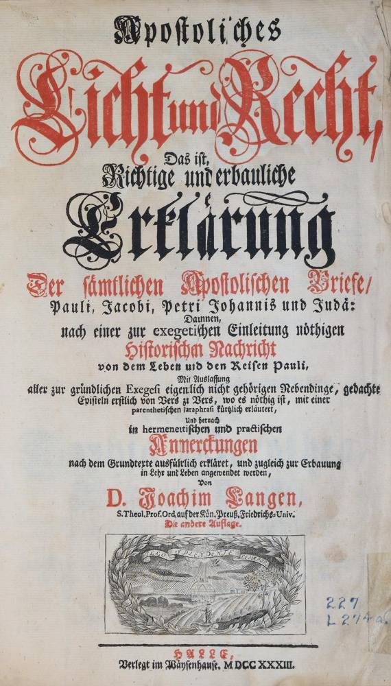 Große Abbildung Nr.1: 138-230 Lange,J.: (Alte Drucke, Handschriften und Theologie)