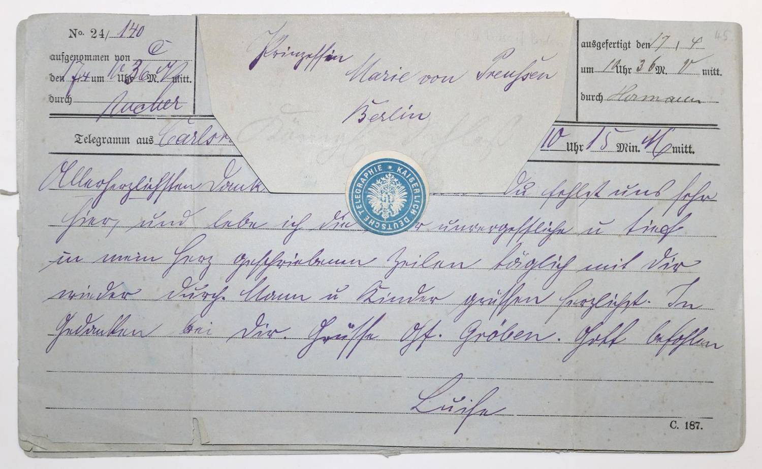 Große Abbildung Nr.1: 138-2337 Marie Prinzessin von Preussen,: (Deutschland, Preussen)