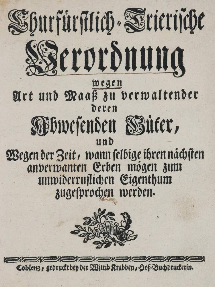Große Abbildung Nr.1: 138-2377 Verordnung.: (Deutschland, Trier, Einblattdrucke u. Flugschriften)