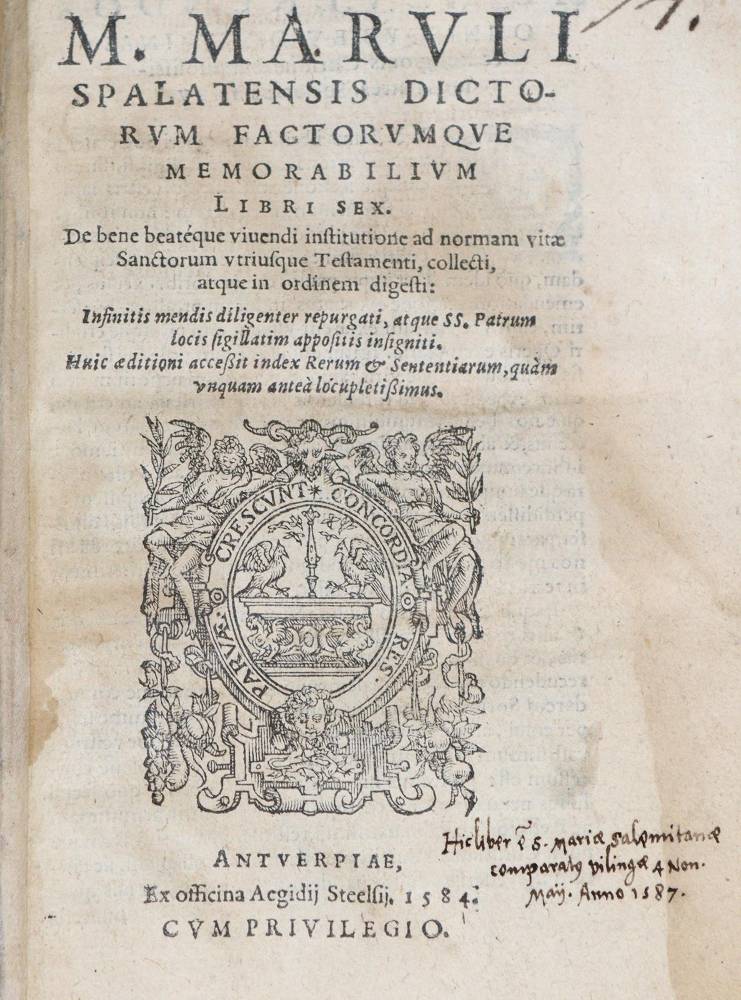 Große Abbildung Nr.1: 138-250 Marulus,M.: (Alte Drucke, Handschriften und Theologie)