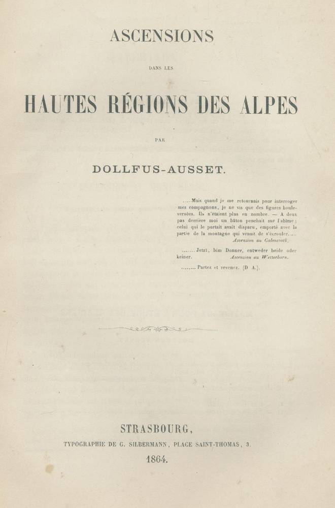 Große Abbildung Nr.1: 138-2544 Dollfus-Ausset (Daniel).: (Verschiedene Länder - Geschichte, Alpen und Alpinismus)