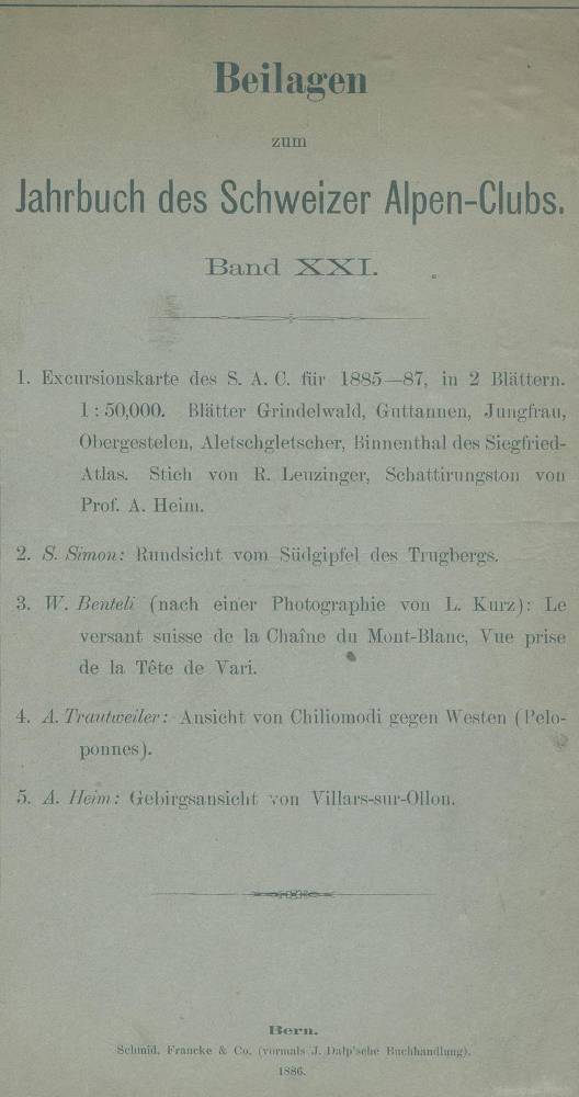 Große Abbildung Nr.1: 138-2561 Beilagen: (Verschiedene Länder - Geschichte, Alpen und Alpinismus, Schweizer Alpenclub)