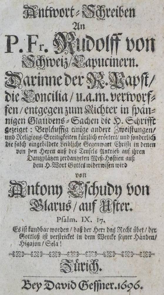 Große Abbildung Nr.1: 138-358 Tschudy,A.: (Alte Drucke, Handschriften und Theologie)