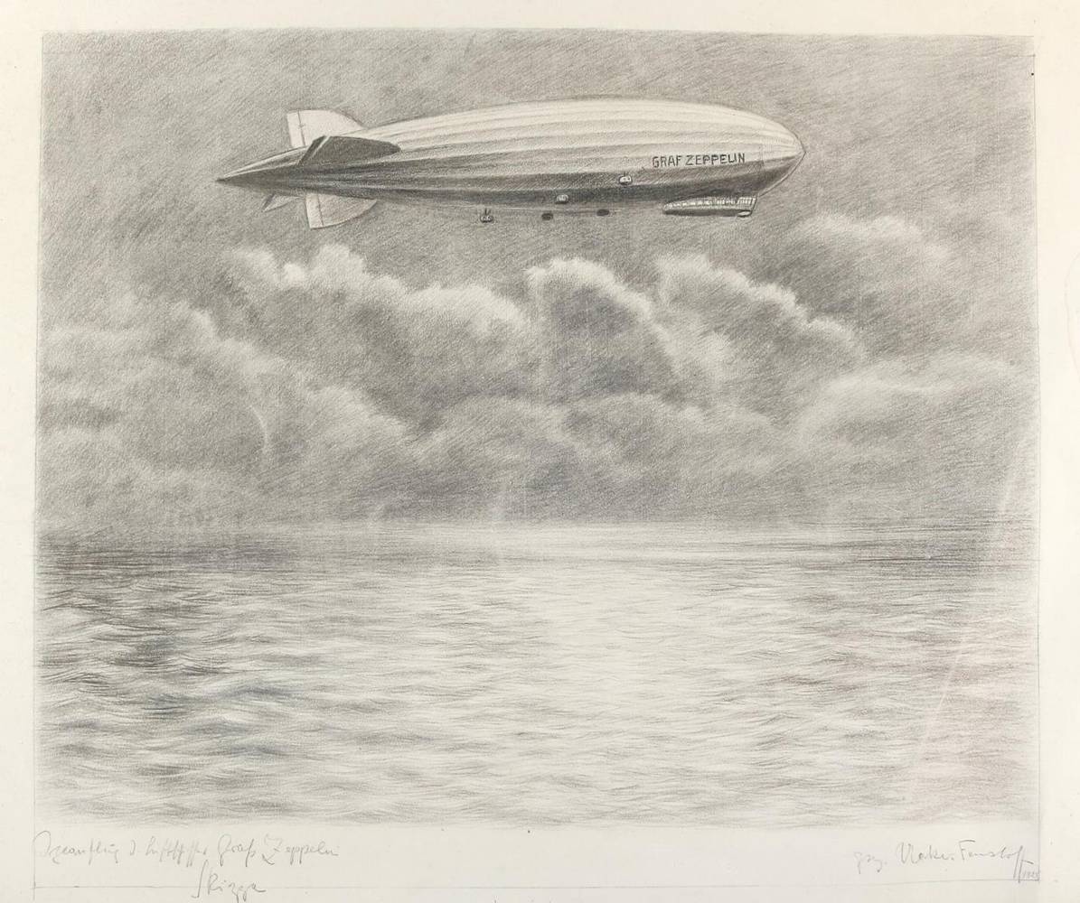 Große Abbildung Nr.1: 138-3724 Uecker-Fensloff, Arhur: (Künstlergraphik, Aeronautik, Zeppelin)