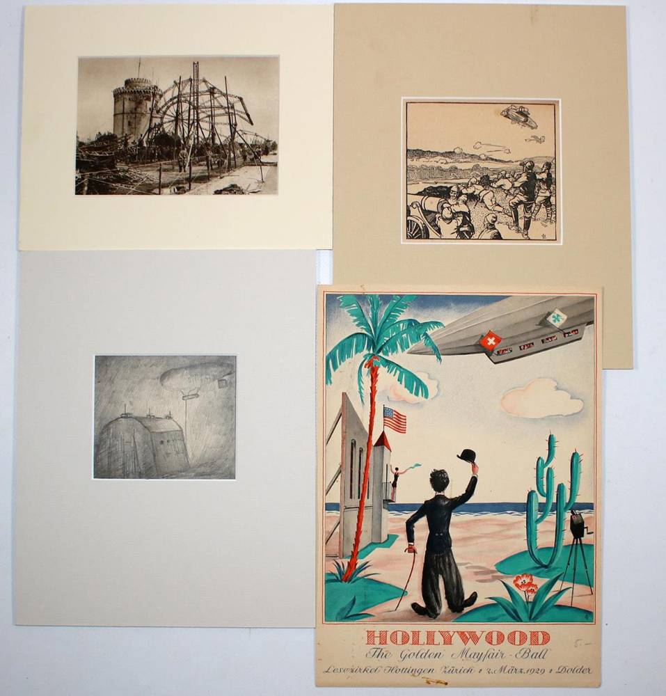 Große Abbildung Nr.32: 138-3725 Zeppelin Konvolut: (Künstlergraphik, Aeronautik, Zeppelin)