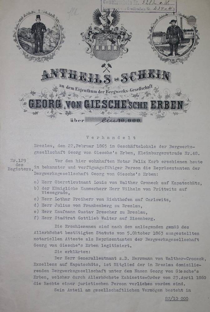 Große Abbildung Nr.1: 138-417 Georg von Giesche'sche Erben.: (Wirtschaft, Aktien)