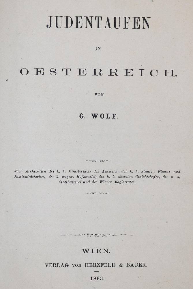 Große Abbildung Nr.1: 138-483 Wolf,G.: (Judaica)