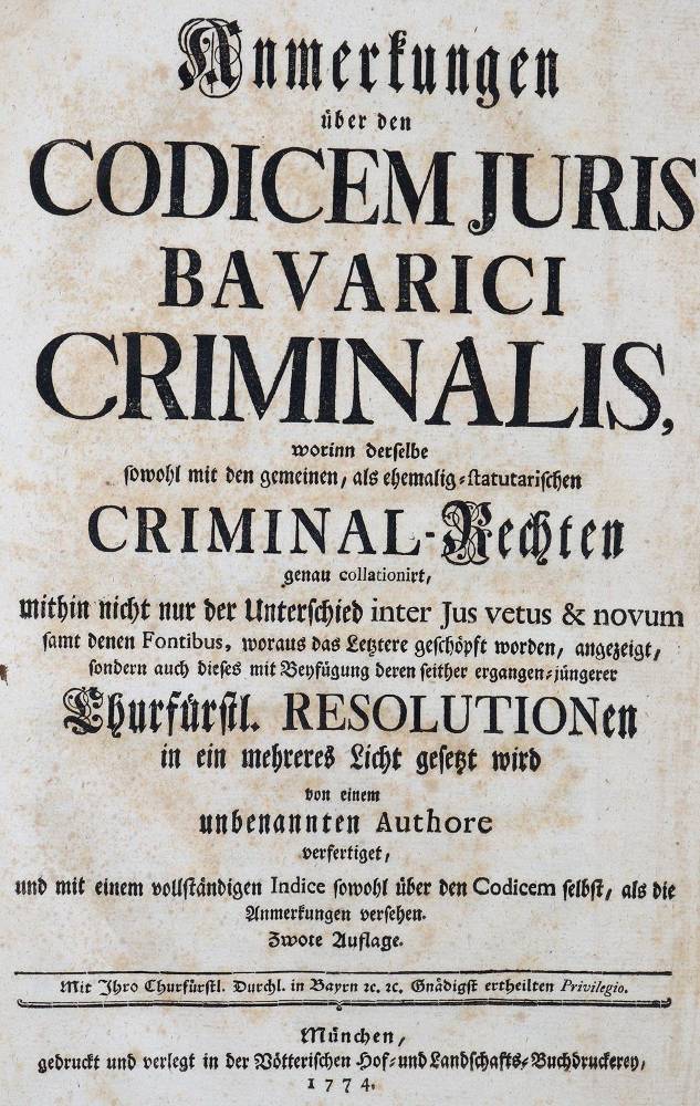 Große Abbildung Nr.1: 138-494 Codex Juris Bavarici Criminalis: (Juridica und Kriminologie)