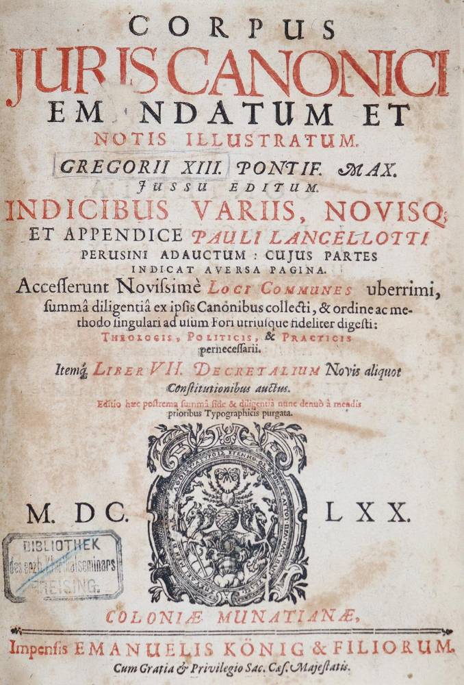 Große Abbildung Nr.1: 138-497 Corpus juris canonici: (Juridica und Kriminologie)