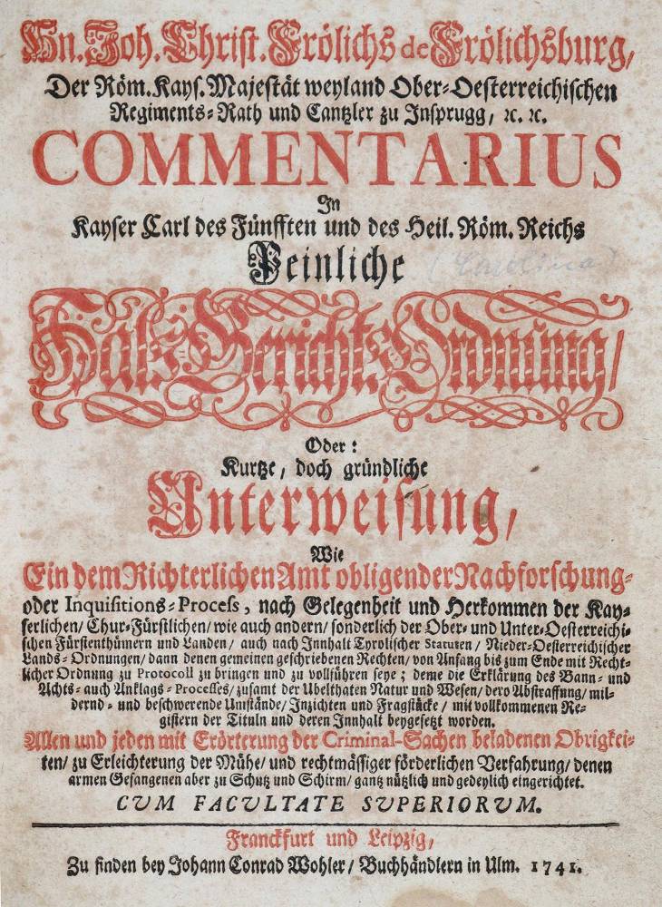 Große Abbildung Nr.1: 138-503 Frölich von Frölichsburg,J.C.: (Juridica und Kriminologie)