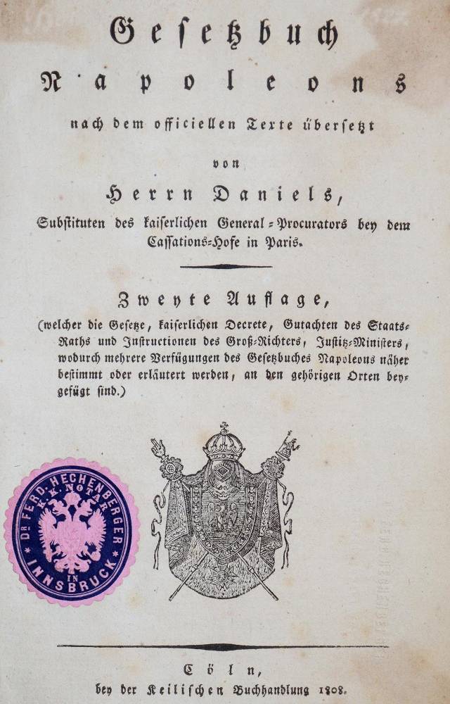 Große Abbildung Nr.1: 138-506 Gesetzbuch Napoleons: (Juridica und Kriminologie)