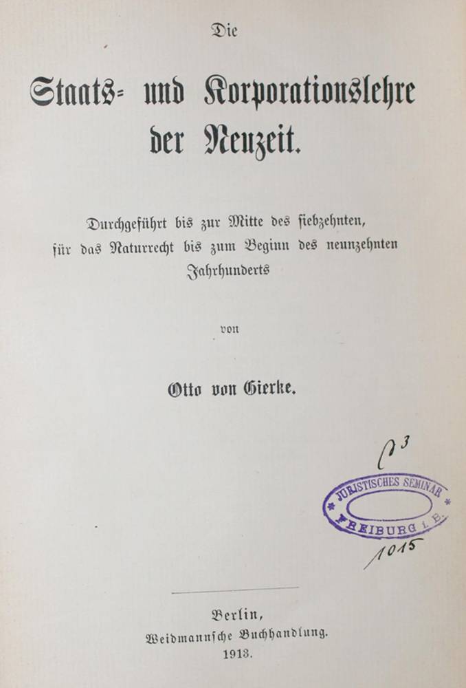 Große Abbildung Nr.2: 138-507 Gierke,O.v.: (Juridica und Kriminologie)