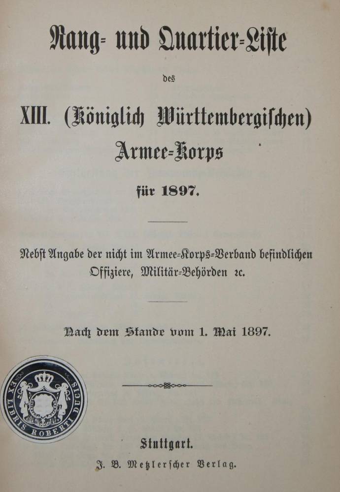 Große Abbildung Nr.1: 138-648 Rang- und Quartier-Liste: (Militaria, Württemberg)