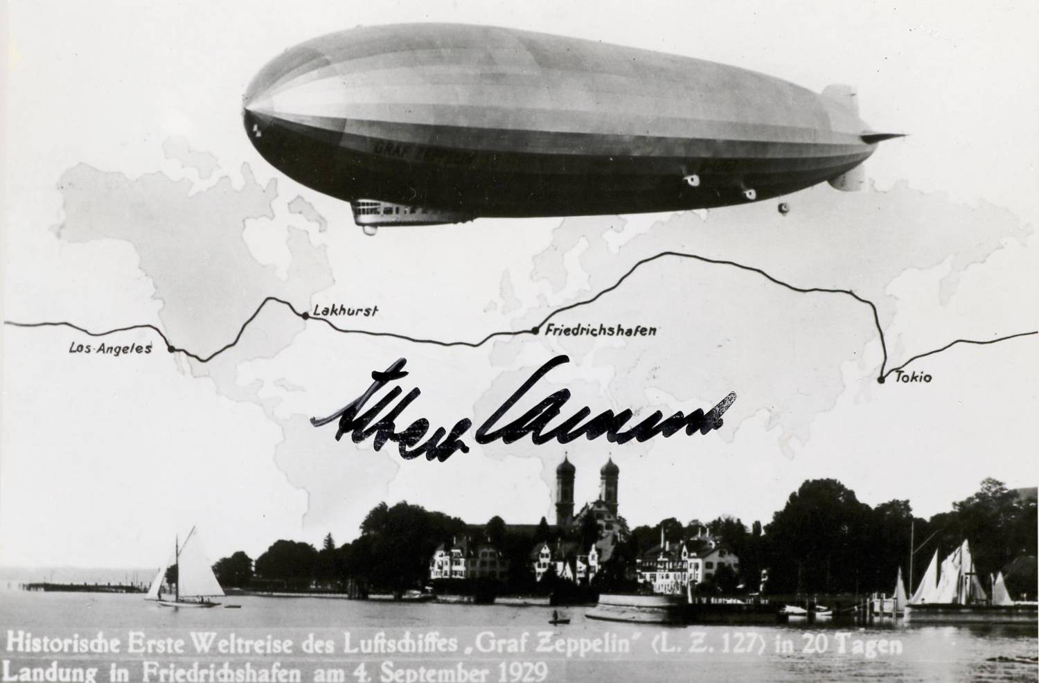 Große Abbildung Nr.2: 138-677 Zeppelin über ca. 1070: (Postkarten, Zeppelin)